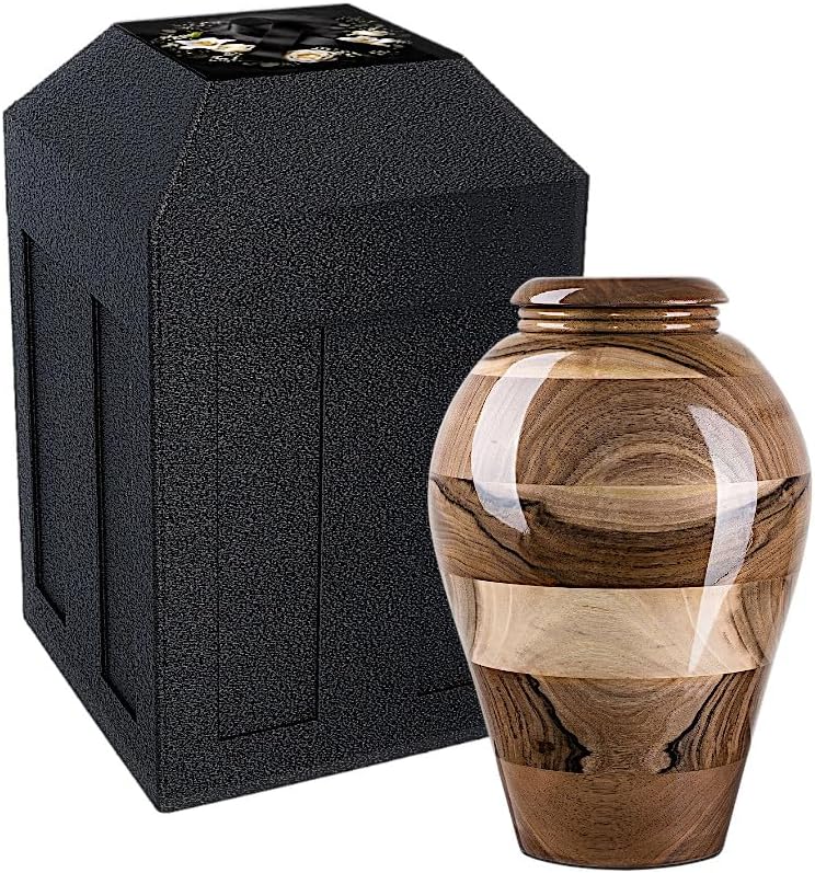 Walnut Wooden Cremation Urn and Burial Vault Set, Ground Burial Funeral Capsule for Ashes, Memorial Niche and Urn Keepsake Set (Memorial Plaque/No)