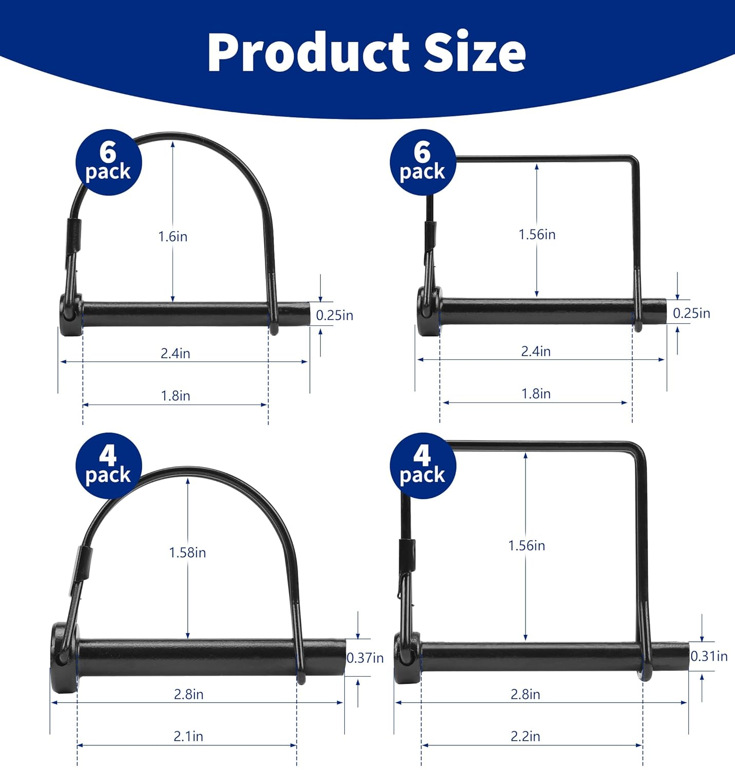 JEXTRA 20 Pcs Trailer Hitch Pins 1/4", 5/16", and 3/8" Diameter Black Electrophoresis Center Shaft Locking Pin for Agricultural Equipment, Trailer Couplings, Lawn Mowers, and Trucks