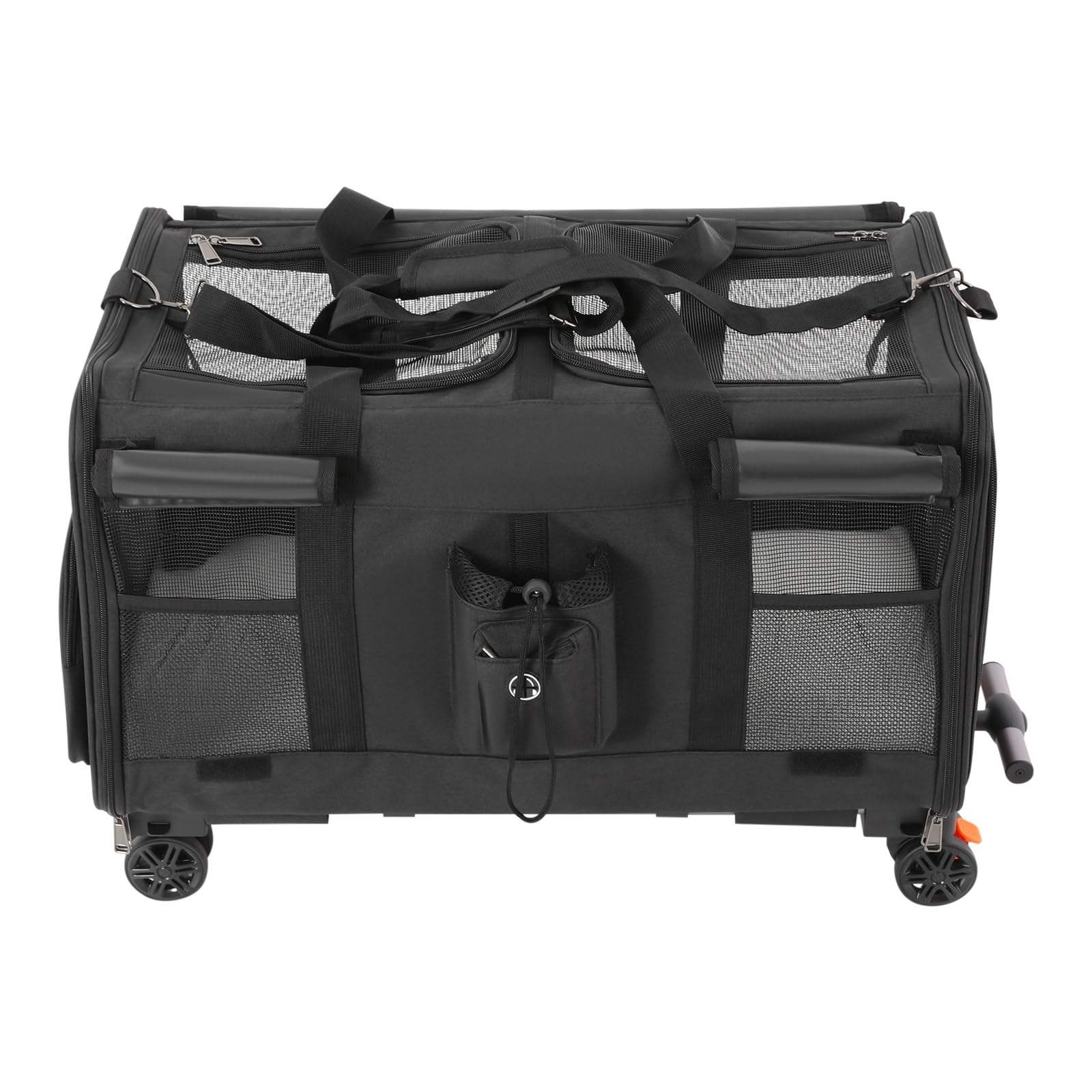 Sac de transport pour chat avec deux compartiments et roulettes, pliable et amovible, pour 2 chats, idéal pour les voyages (noir)