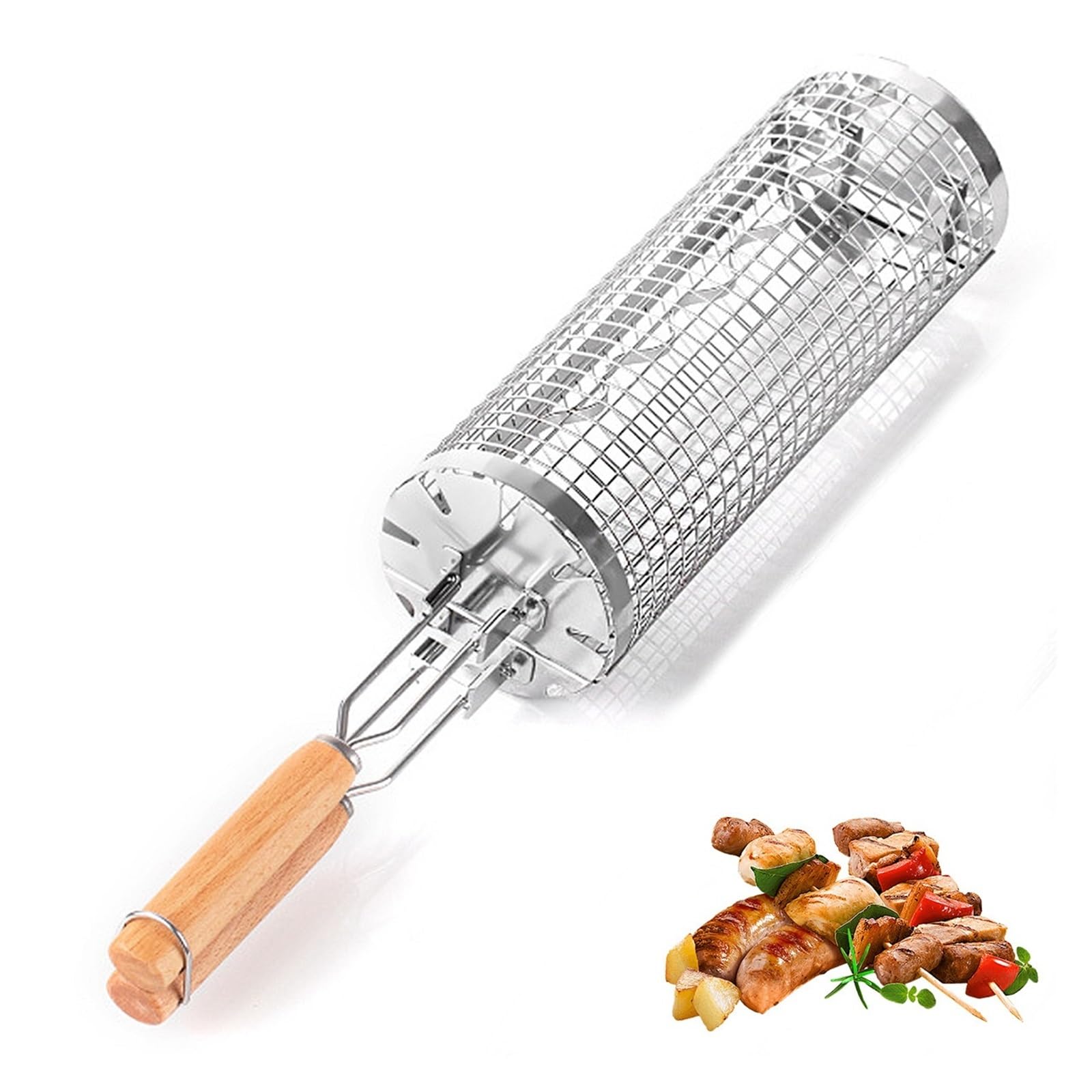 Griglia portatile in acciaio inox per pesce, gamberetti, verdure e patatine fritte, accessorio per barbecue da 50,5 x 9,8 cm, perfetto per grigliate all'aperto e barbecue
