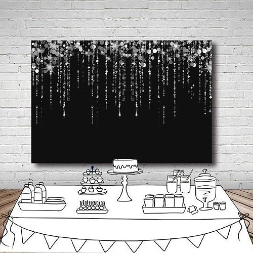 Miniatura 5 de MEHOFOND Fondo de fotos negro y plateado con purpurina Bokeh gris brillante para adultos, decoraciones de fiesta de feliz cumpleaños, pancartas de
