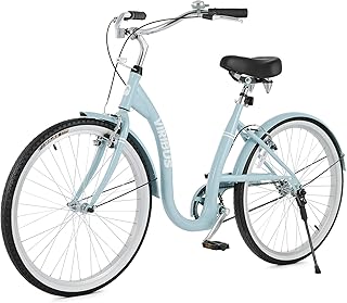 Viribus Beach Cruiser Bike for Women, 26 Inch Single Speed Womens Bike with Adjustable Seat Cruiser Handlebar, Low Step Through Frame, Dual V Brakes, City Commute Bike for Adults Women, Dusty Blue