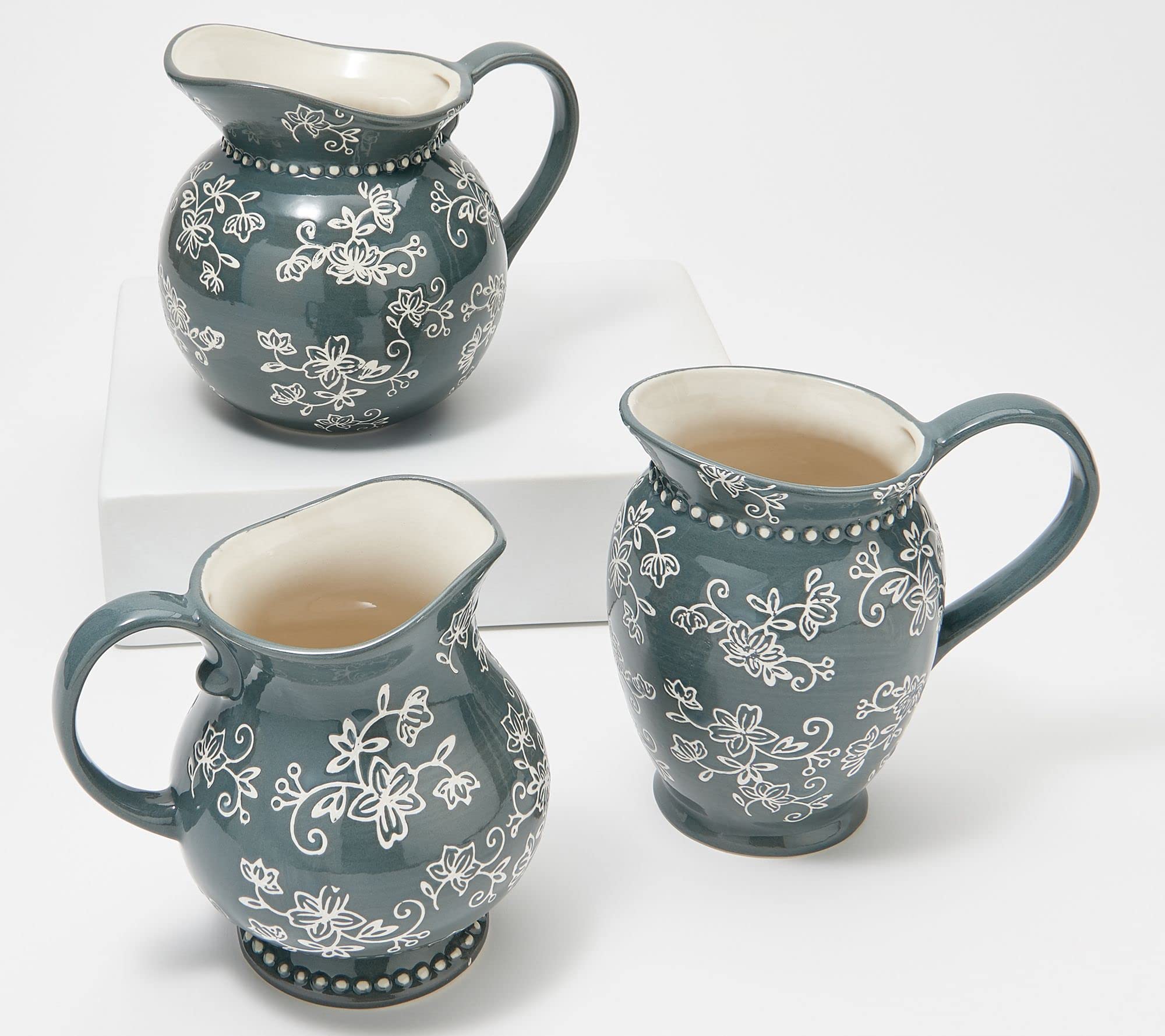 Temp-tations Floral Lace Set of 3 Mini Pitchers (Floral Lace Gray) &EW-H