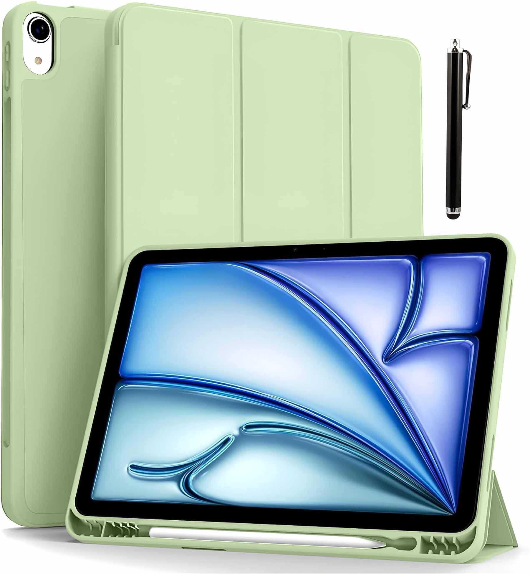 proelite case cover for ipad air 11 inch m3/m2 2025/2024, air 5th/4th gen 10.9", smart flip case for ipad air 11/ air 5th/4th gen with pencil holder [auto sleep/wake] with stylus pen - mint green