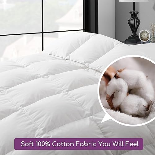Miniatura 2 de Dreamhood Edredón ligero de plumas de ganso, funda 100% algodón con 4 pestañas de esquina, color blanco, individual (90 x 68 pulgadas)