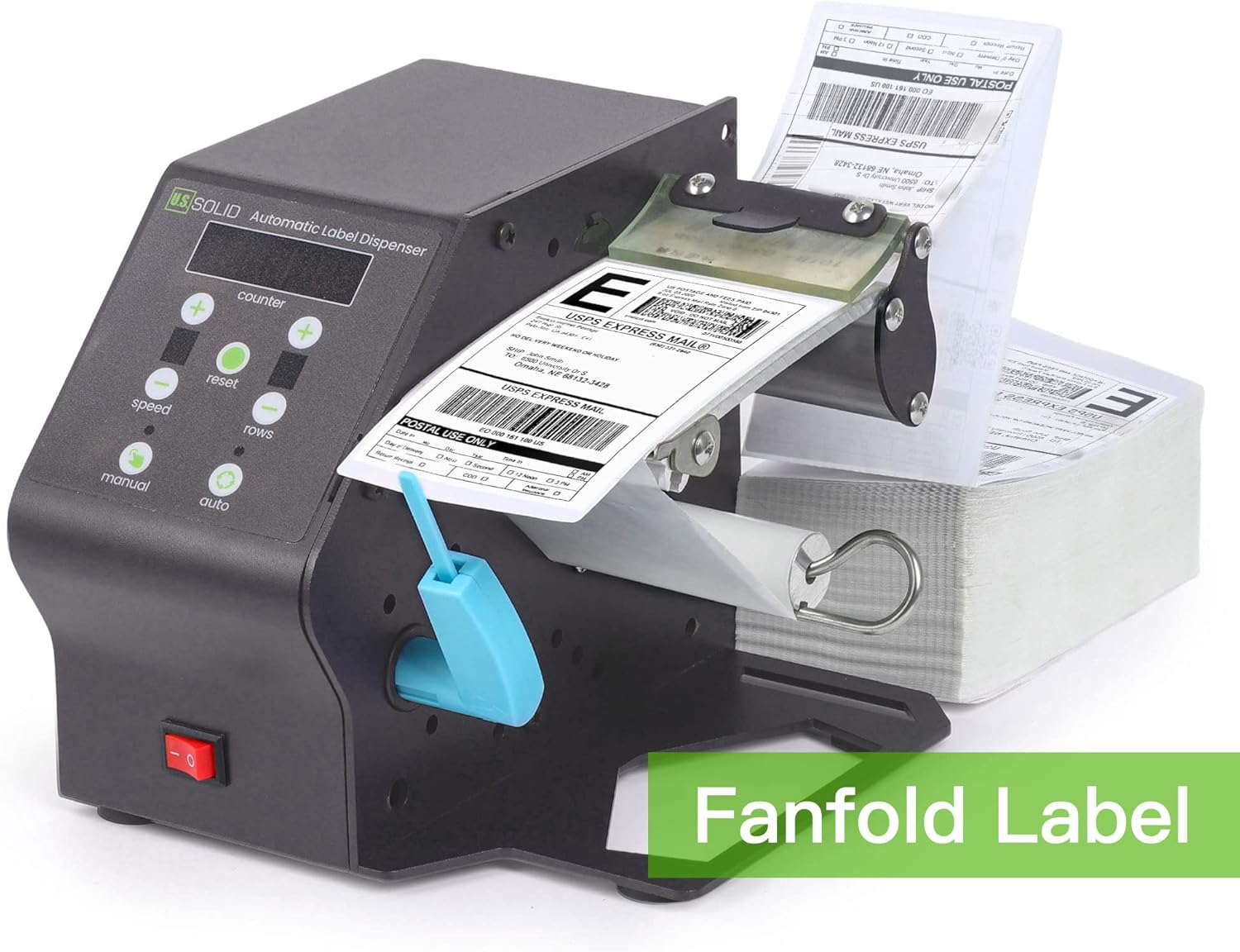U.S. Solid Automatic Label Dispenser for Rolls and Fanfold Label - Electric Label Dispenser for Translucent and Opaque Labels - w/Counter Preset Quantity Adjustable Speed - Max. Label Width 4.7 in