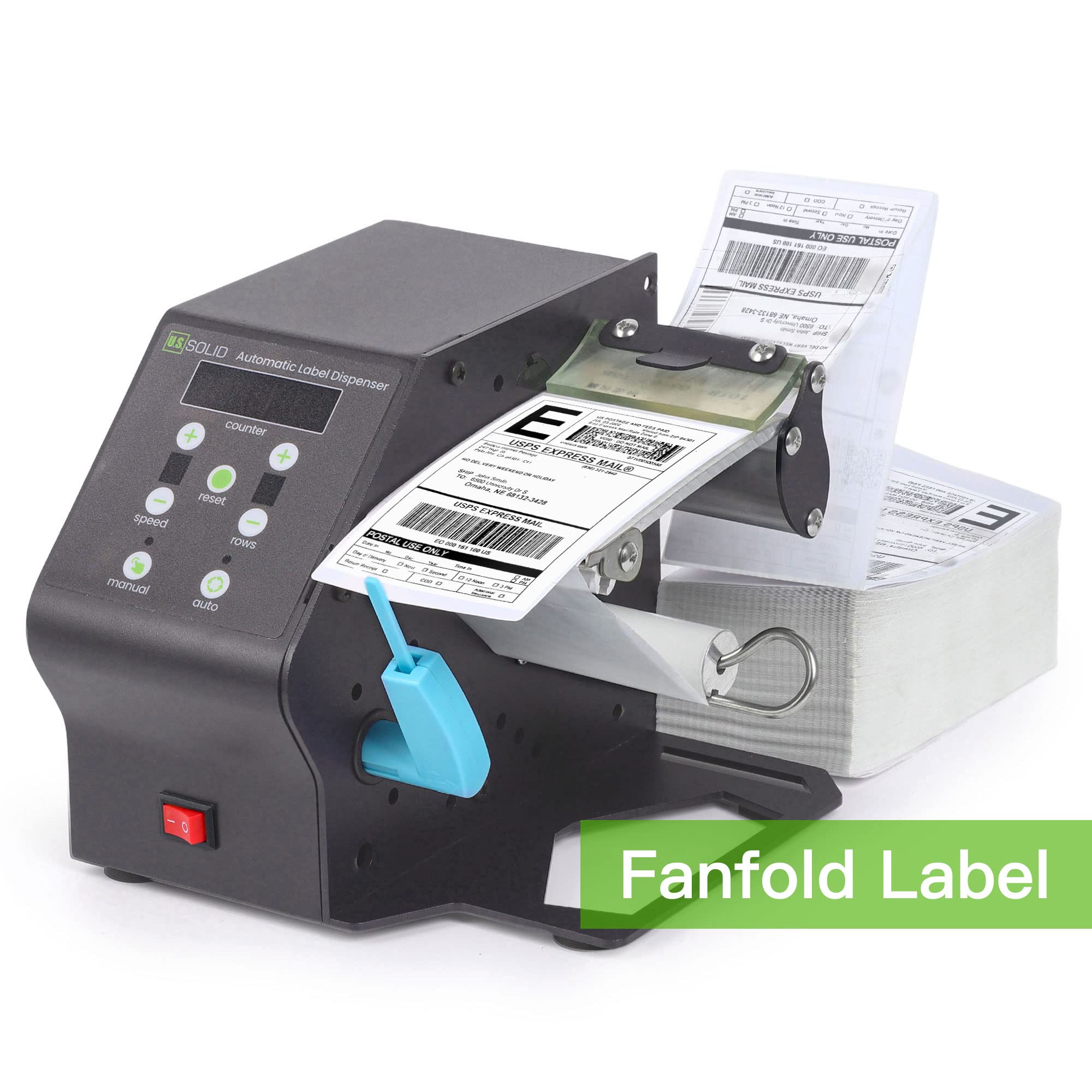 U.S. Solid Automatic Label Dispenser for Rolls and Fanfold Label - Electric Label Dispenser for Translucent and Opaque Labels - w/Counter Preset Quantity Adjustable Speed - Max. Label Width 4.7 in