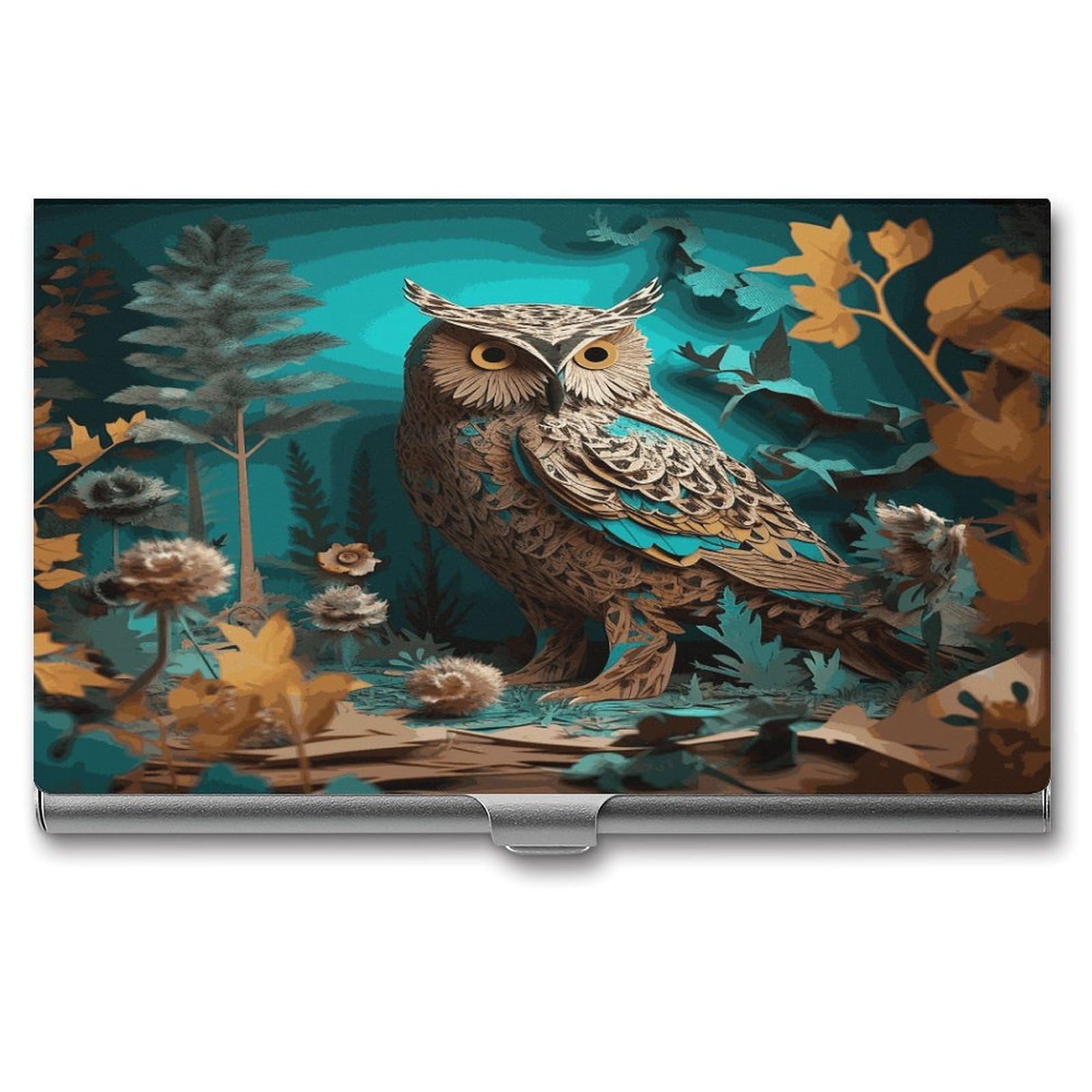 LDGSUPH Owl Business Card Holder Fashion Slim Name Card Holder Minimalist Design Case Metal Card Carrier Personalized Business Card Case with Flip for Men Women