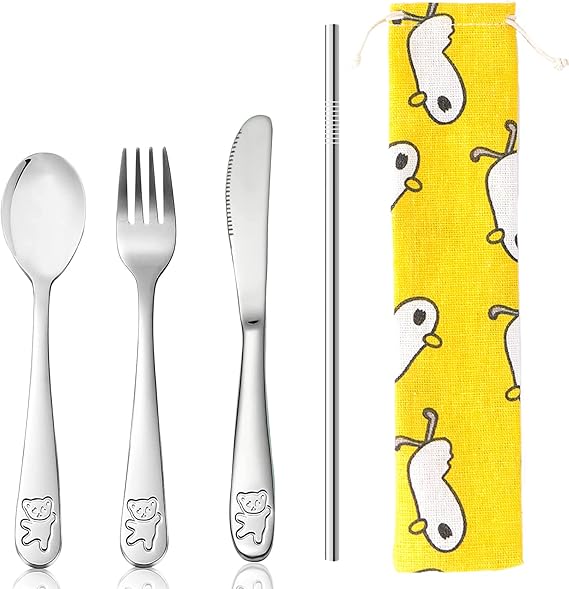 Childrens Cutlery Set, Kids Tableware Set Adorable Portable Toddler Dinnerware Set Fork Spoon