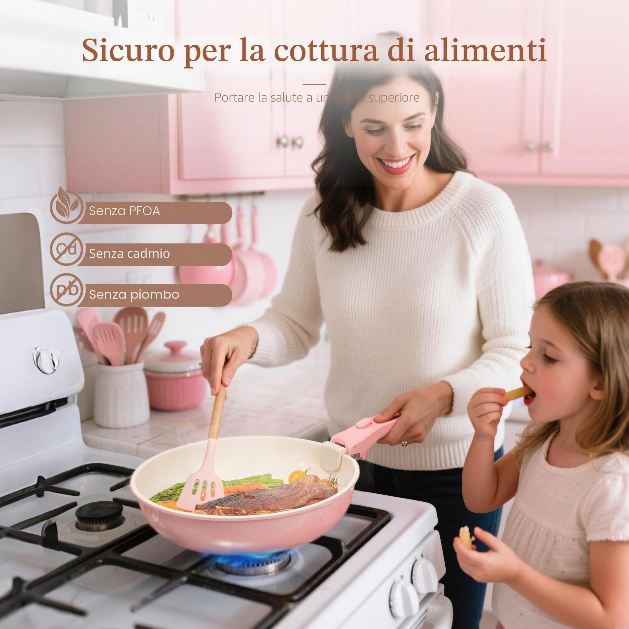 Astercook Set da 21 pentole e padelle antiaderenti, set di pentole in ceramica con manico staccabile, set da cucina per camper con manici rimovibili, adatto al forno, pronto per induzione, set