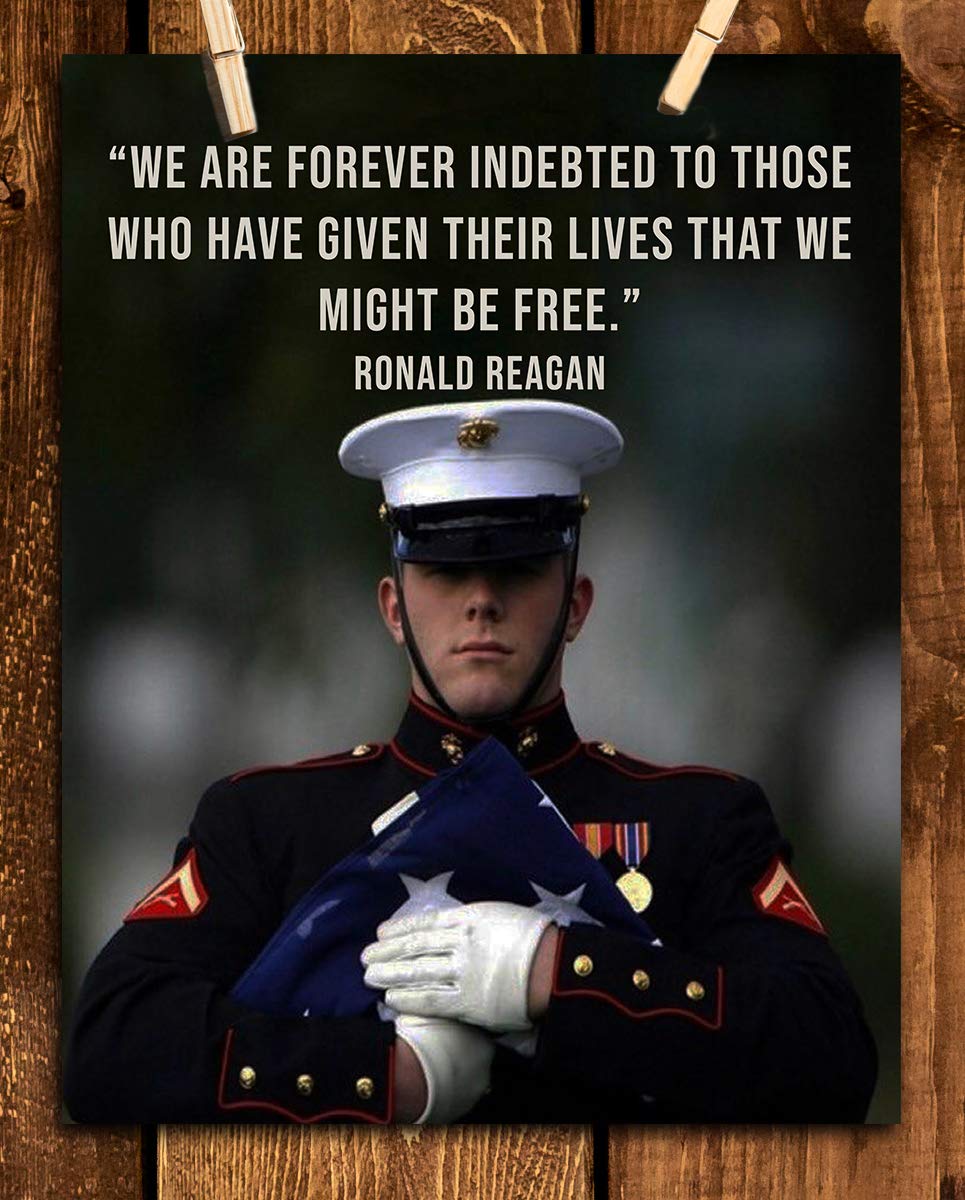 Ronald Reagan Quotes Wall Art - We Are Forever Indebted To Our Freedom, This Inspirational, Presidential Patriotic Wall Decor Print Is Ideal for Home Decor, & 4th of July Gift, Unframed - 8x10"