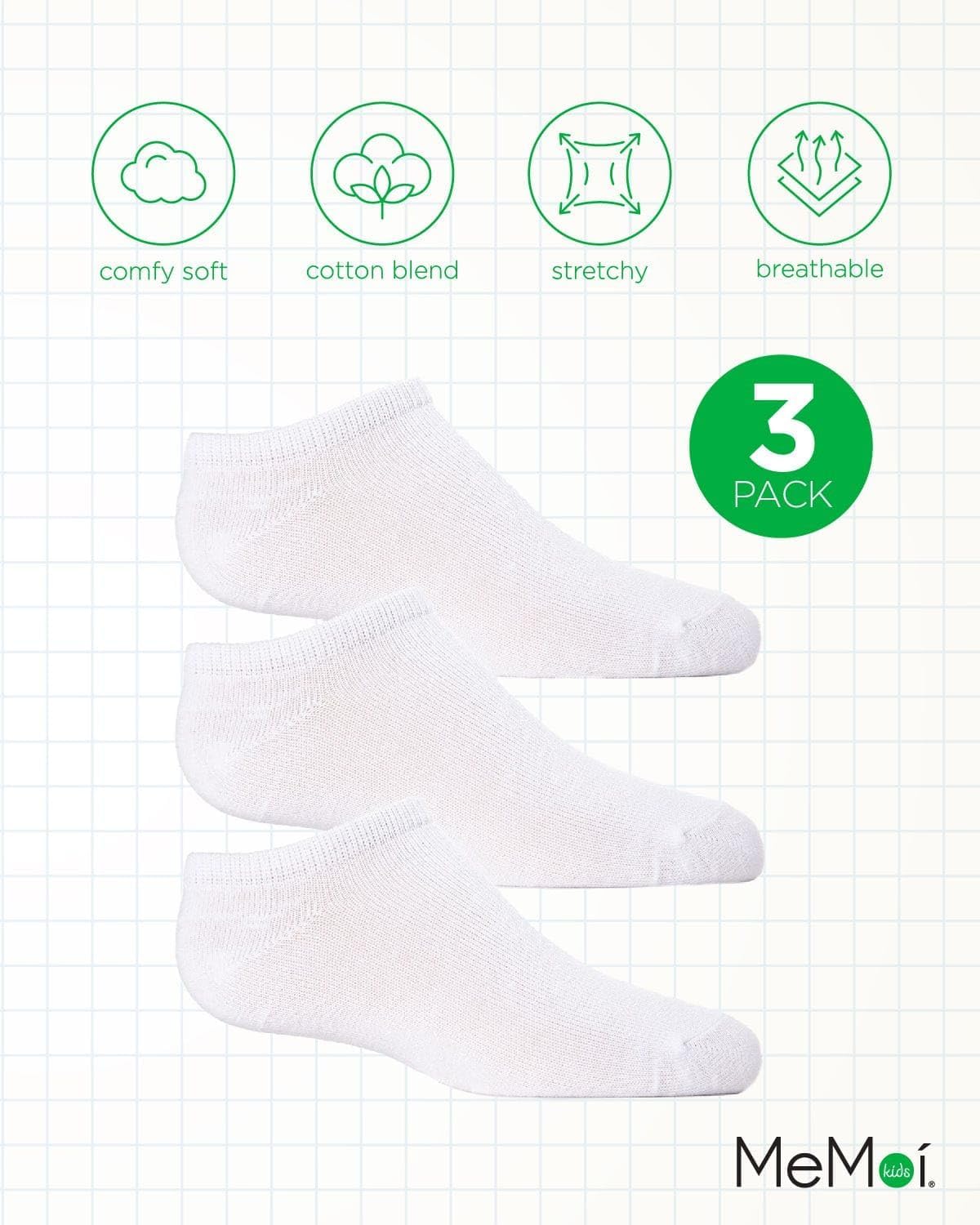 MeMoi Kids Low Cut Cotton Blend Socks 3-Pack