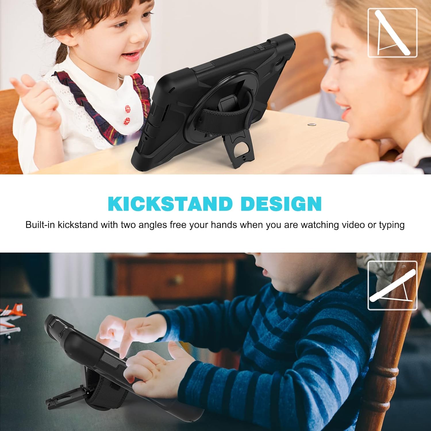 Case for Lenovo Tab M8 4th Gen, Heavy Duty Rugged Protective Cover for Lenovo M8 Gen 4 Tablet TB-300FU, Shockproof 360° Rotating Hand Strap, Stand, Pen Holder, Shoulder Strap, Kids, Black