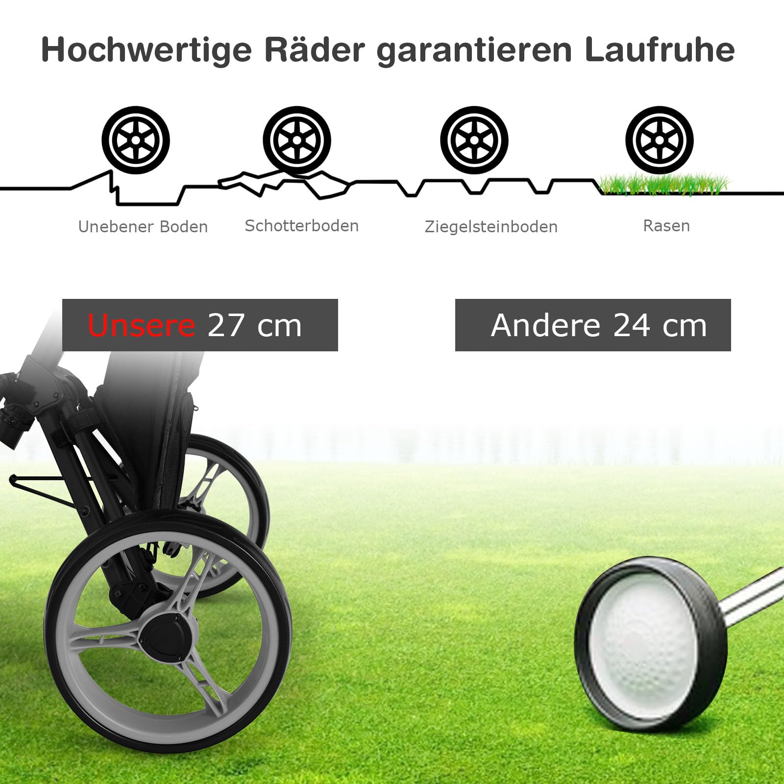 GOPLUS Golf Trolley, Golftrolley 3 Rad mit Verstellbarer Griff, Sitz & Fußbremse, Golfwagen klappbar mit Schirm- und Getränkehalter & wasserdichter Tasche, Golfcaddy Golf Push Cart