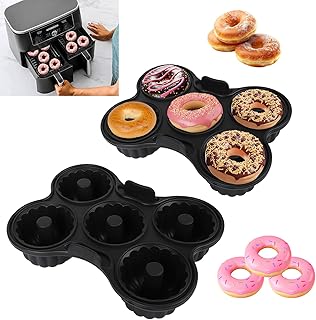 2 Pcs Silicone Donut Mold for 8QT-10QT Air Fryer, Reusable Donut Pan for Baking, 5 Cavity Non-Stick Bagel Pan, Air Fryer Accessories for Ninja Double Stack, Black