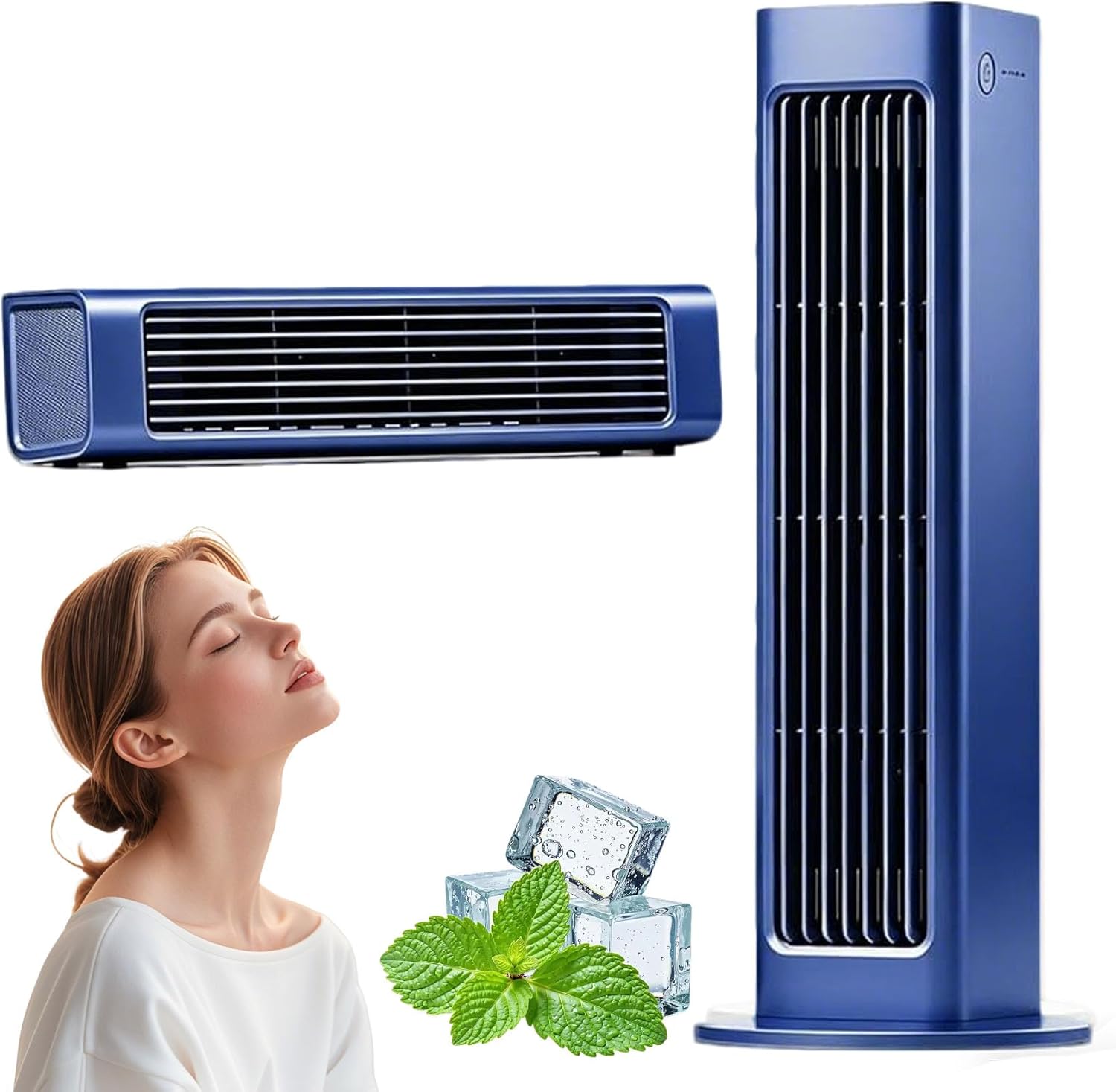 2026 New Portable Air Conditioner, 3-In-1 Tower Fan With Remote, Ac Fans That Blow Cold Air For Bedroom, With 3 Speeds & Led Touch Screen, Tent Conditioner For Camping (Blue)