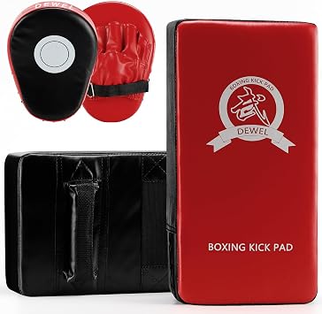 DEWEL PU Leather Punch Pad Set 2 × PU Punch Pads and 1 Pair PU Hand Pads Pads for Kickboxing Thai Boxing Karate