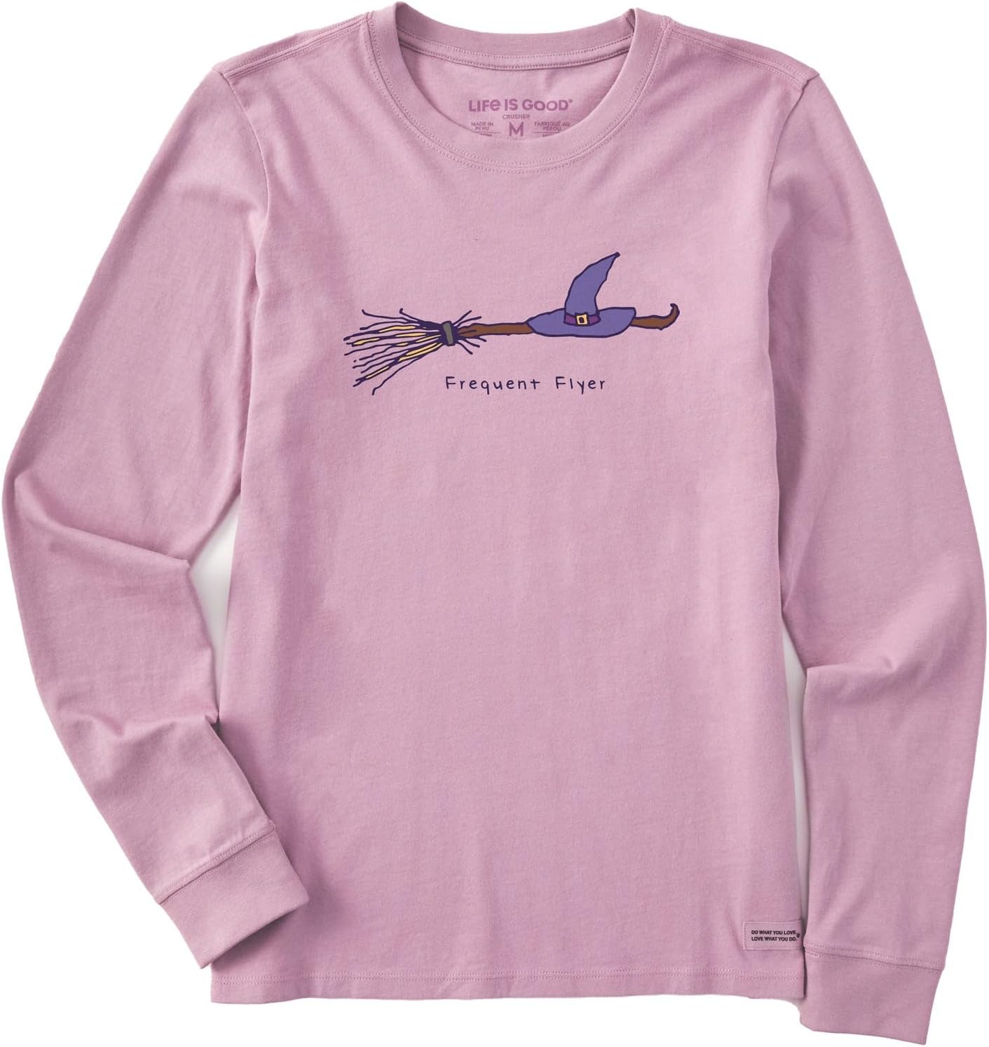 Life is Good. Women's Frequent Flyer Witch Broom Long Sleeve Crusher Tee, Violet Purple