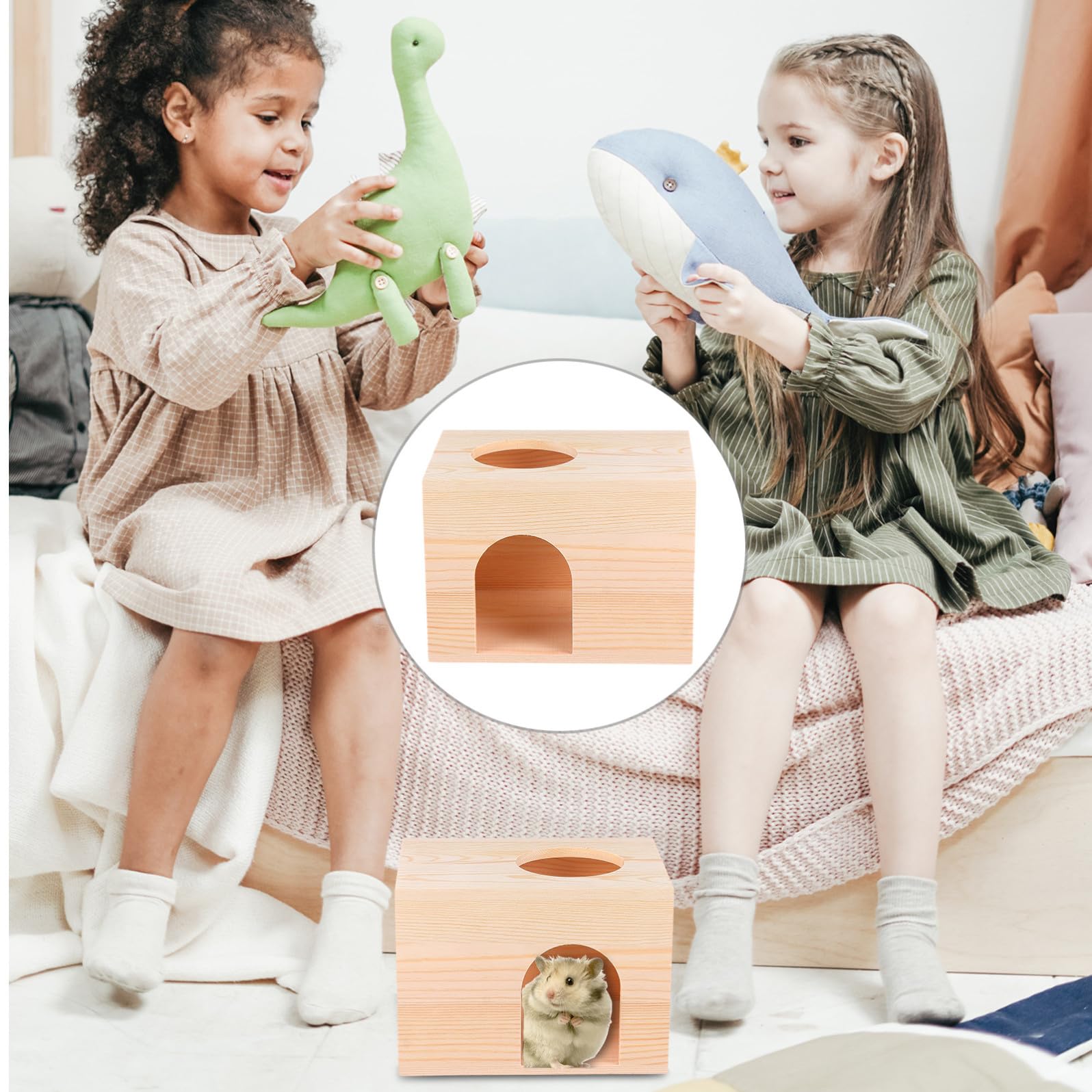 Casetta in Legno per Scoiattoli e Cincillà, Beige, Portatile