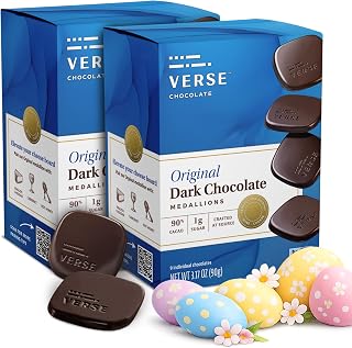 Verse 90% Dark Chocolate Squares- Creamy Dark Cocoa w/ 1g Cane Sugar - Individually Wrapped Easter Candy For Egg Hunts, Birthdays And Festive Baskets (9 Count, 2 Pack)