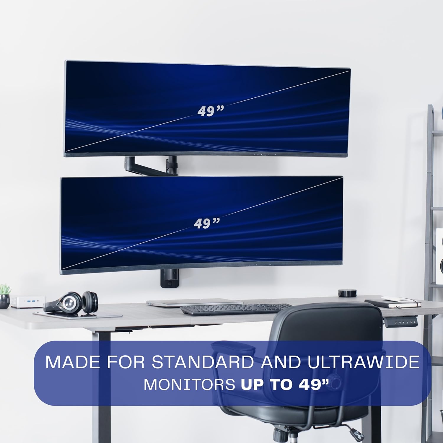 VIVO Pneumatic Arm Dual Ultrawide Monitor Wall Mount for Up to 49 inch Screens, Holds 2 Ultra Wides Up to 33.5 lbs Each, Black, MOUNT-V120K Wall Mount Dual Mount image 2 of 9 B0DXQDZD1V