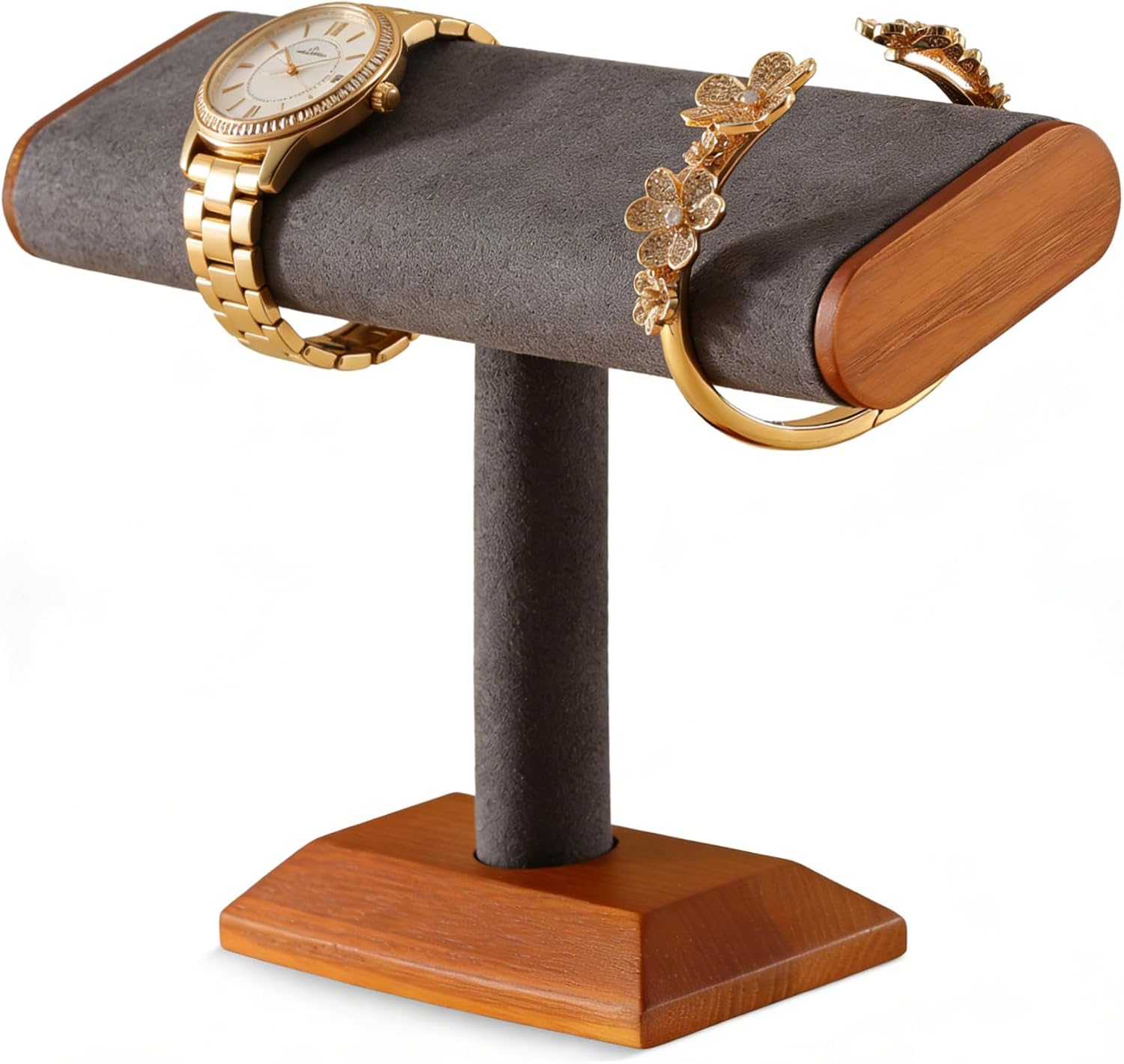 Solid Wood T-bar Watch Display Stand Bracelet Holder Jewelry Tower Organizer Space Saving for Personal Use Vendors Exhibit Trade Shows Retail Stores (Gray)