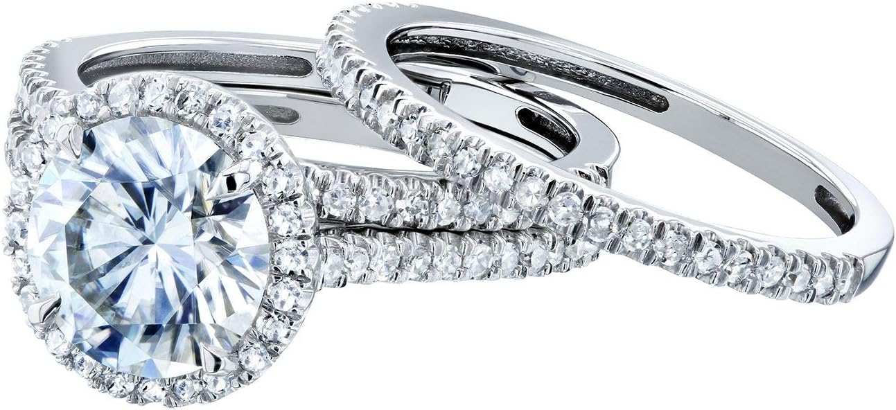 Kobelli Round Brilliant Moissanite Halo 3-Piece Bridal Rings Set 2 1/2 CTW 14k White Gold