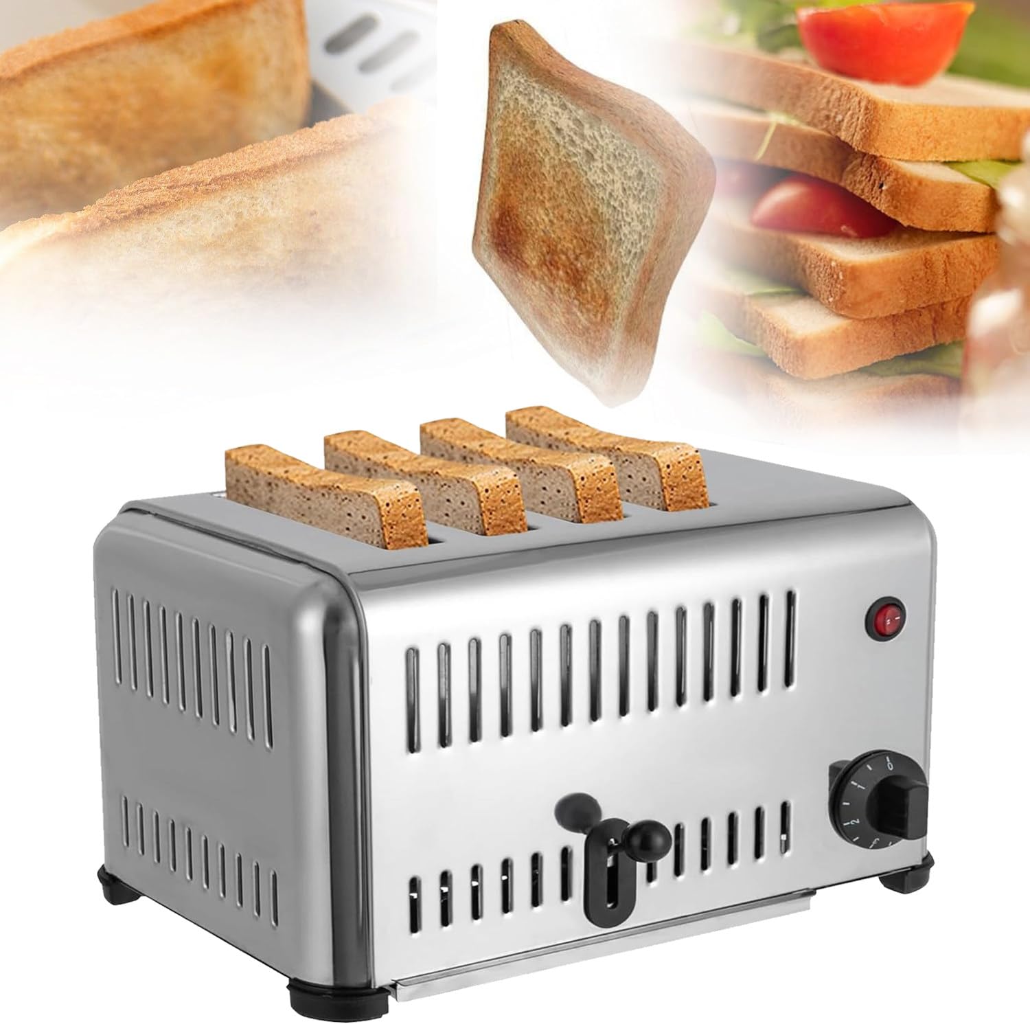 Tostapane a 4 Fette, Macchina per Il Pane Pop-Up in Acciaio Inossidabile da 2240 W, Tostapane con Quantità Regolabile per Toast, Panini, Polpette, Ristorante di Casa, Panetteria, Pasticceria