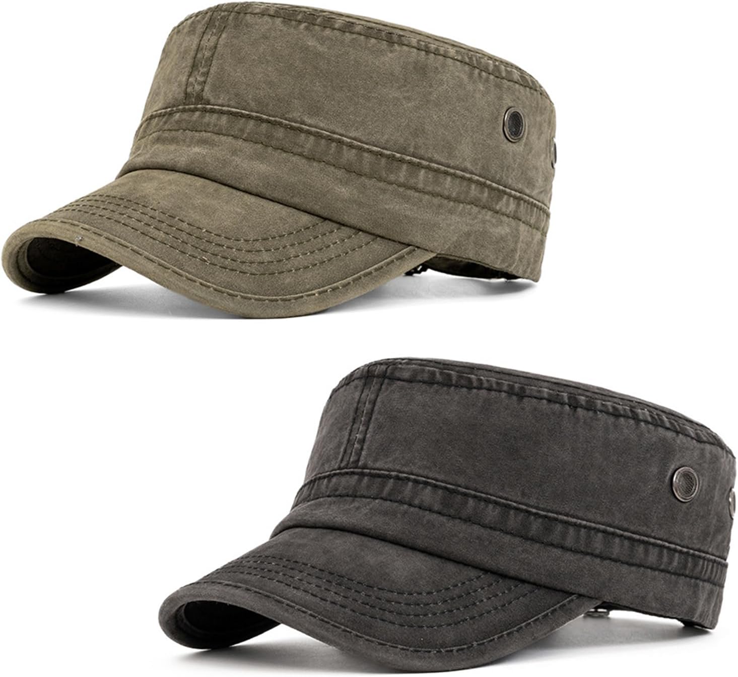 2pc Military Cadet Army Caps Adjustable Cotton Flat Top Hat for Men Women