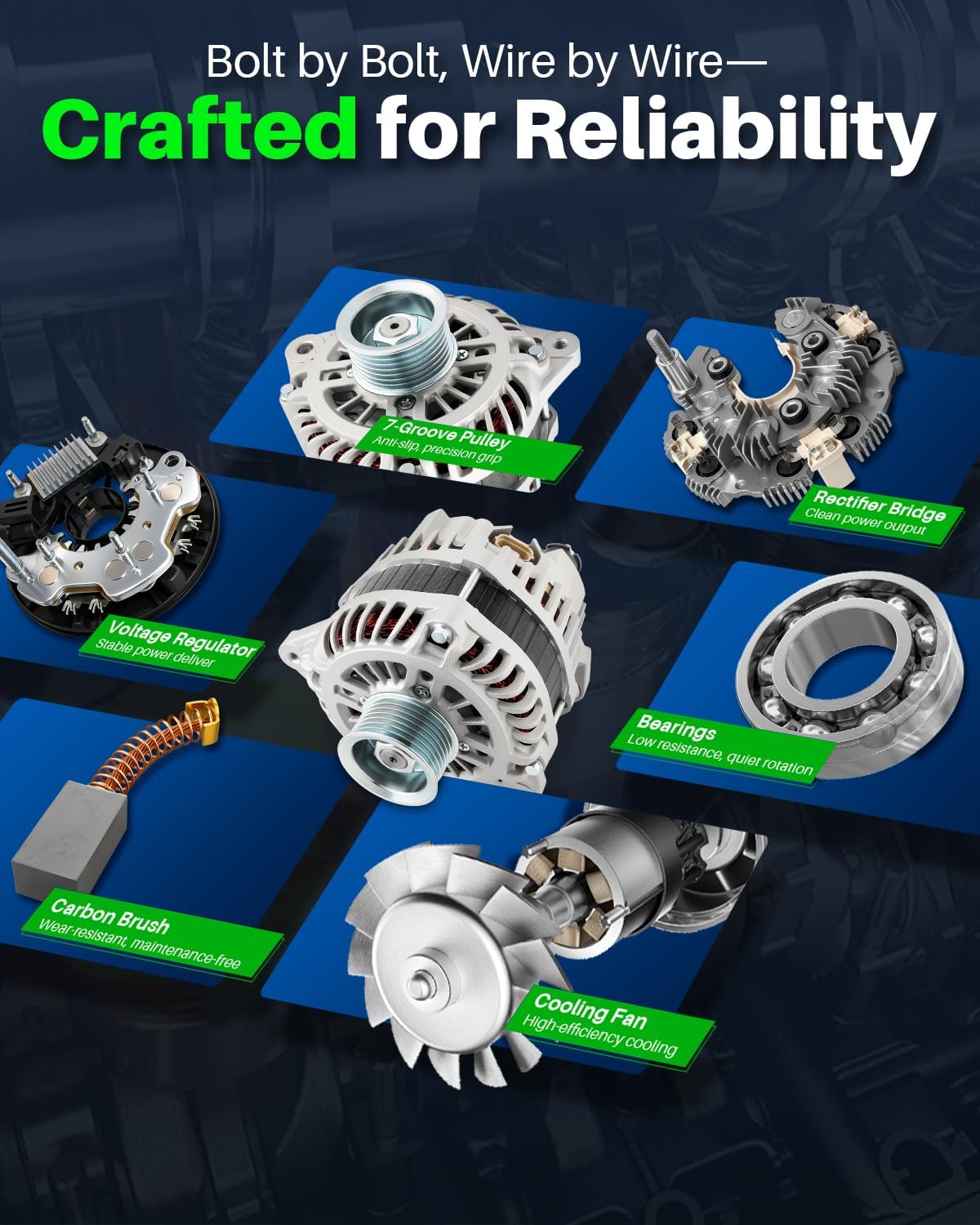 Alternator Fit for Nissan 50Z (2007-2009), 370Z (2009-2020); for INFINITI FX37 EX37 3.7L (2013), EX35 3.5L (2008-2012), FX35 3.5L (2009-2012), Replace A003TJ1991, A003TJ1991A