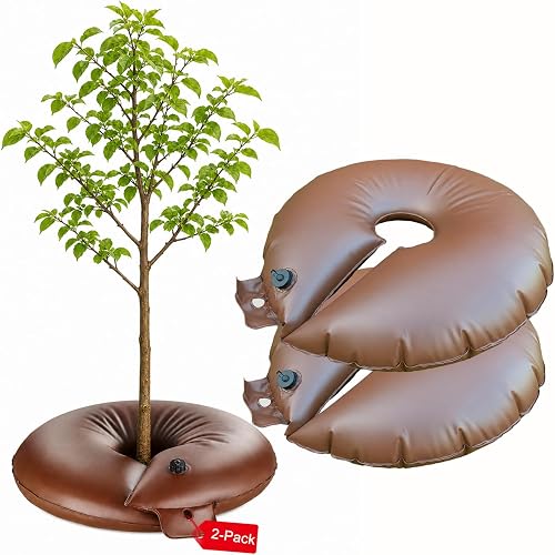 2-Pack 15 Gallon Tree Watering Rings and Bags, Slow Release Automatic Drip Irrigation kit with Adjustable Flow Valve, Deep Root Watering for Newly Planted Trees and Shrubs