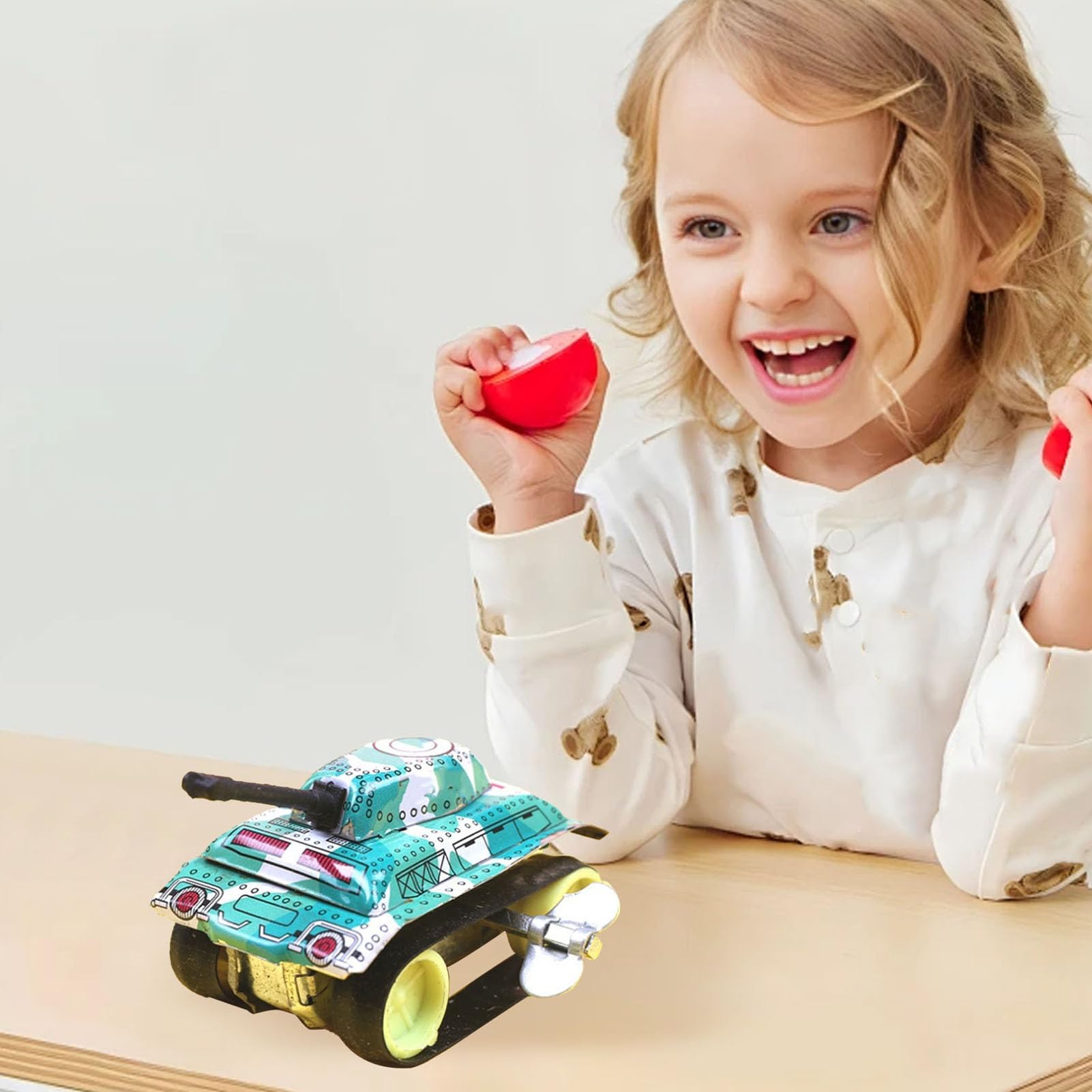 Small Clockwork Iron Tank Toy Model Wind Up Vehicle Educational Retro Classic Kids Learning Iron Car Toy for Collection