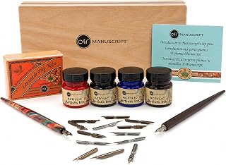 MANUSCRIPT Calligraphy Artist Set, Light Wood Case, Acrylic Inks