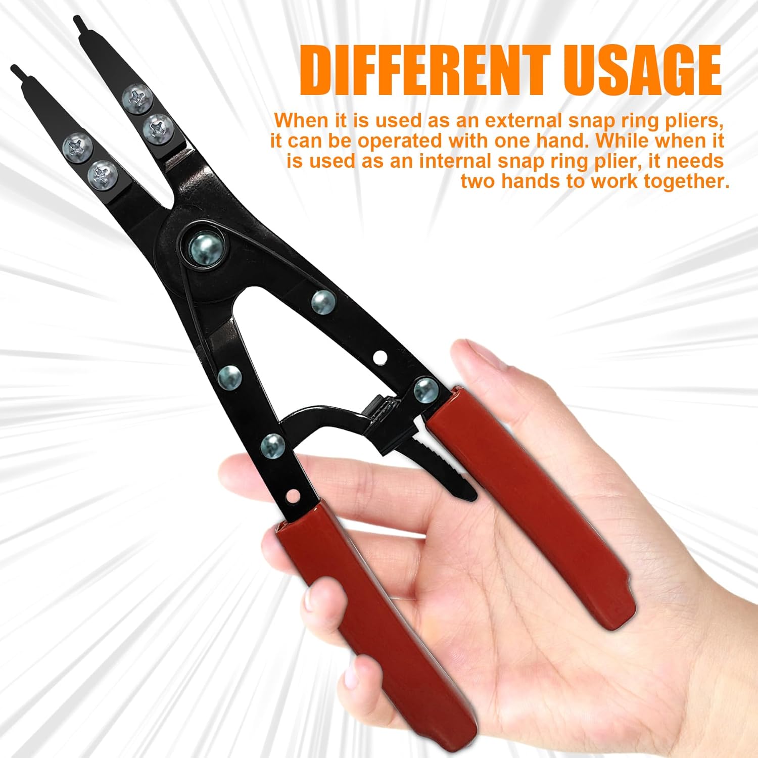 2 Pcs Spindle Snap Ring Pliers Set, External & Internal Heavy Duty Large 10in Spring Ratchet CirClip Plier Straight Tips Pliers for Installing Removing Retaining Ring