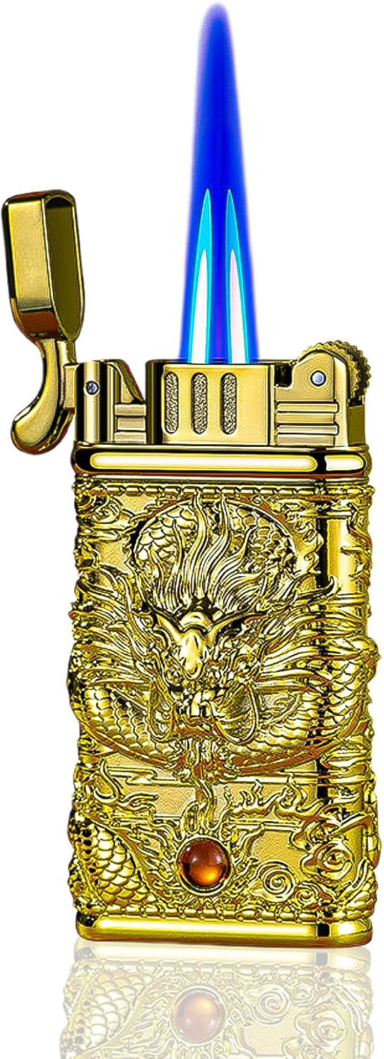 VYASUFGER Cool Lighters for Men, Carving Dragon Antique Lighter, Refillable Butane