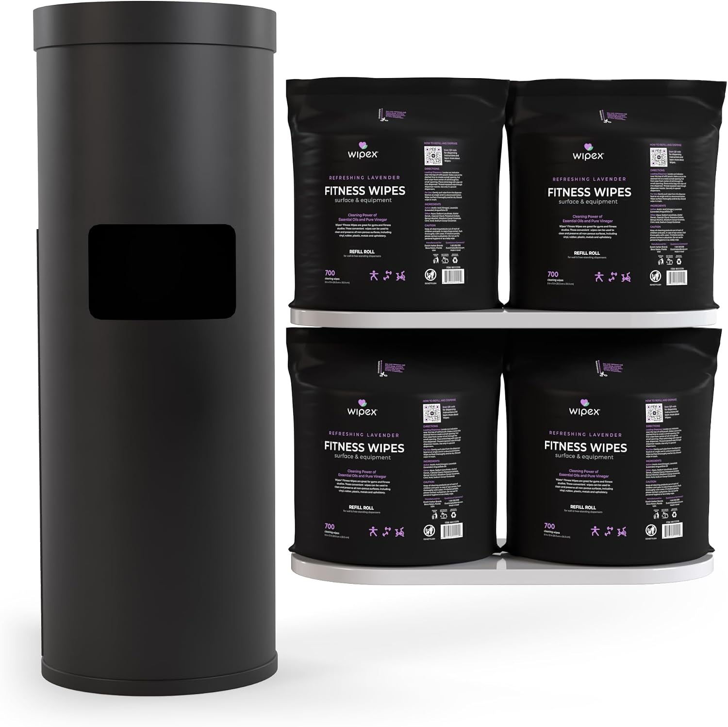 Wipex Gym Wipes and Gym Equipment Cleaner and Refill Rolls - Lavender Essential Oil & Cleaning Vinegar (Original: Lavender (8x12"), 700 Count (2800 + Floor Dispenser)