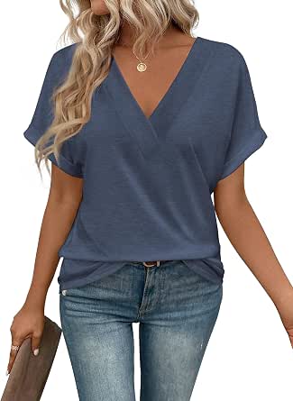Short Sleeve V-Neck T-Shirt for Women - Casual Summer Tops