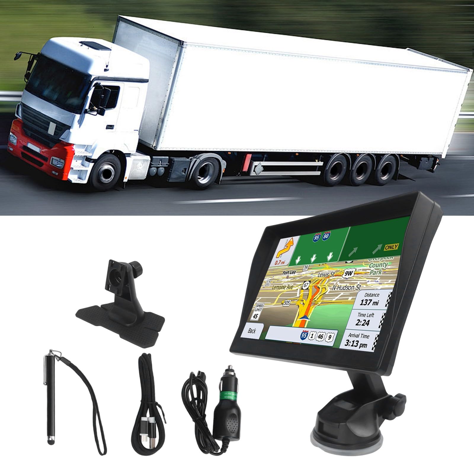 Sistema de navegación GPS para automóvil de 9 pulgadas con mapas sin conexión 2024, para camioneta, conductor de autobús semi RV, transmisión FM, color negro