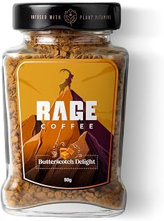 Rage Coffee Butterscotch Delight Flavor - Premium Arabica Instant Coffee, Make Delicious Hot/Cold Coffee (Butterscotch Delight, 50gm)