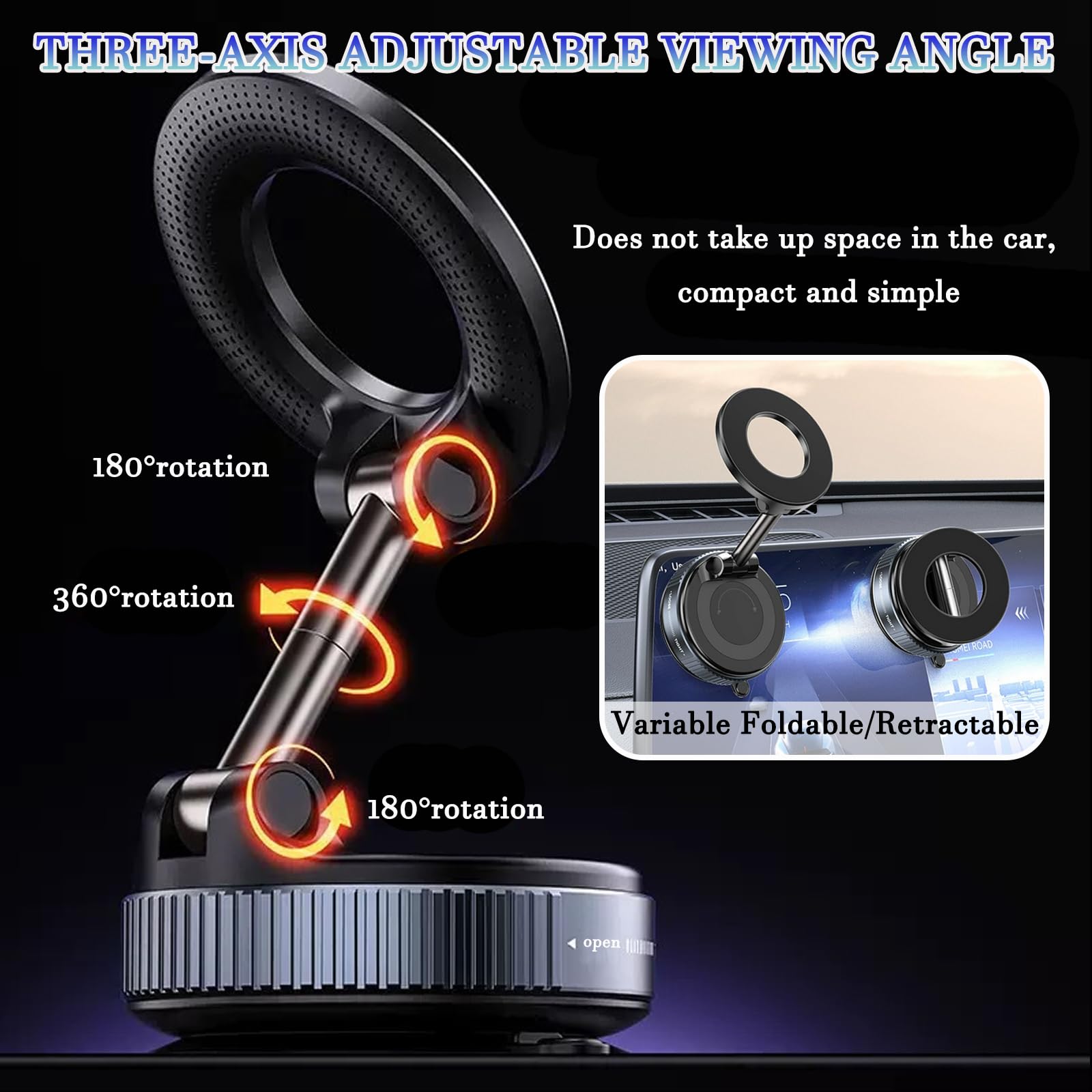 Soporte magnético de succión de 360° mejorado para teléfono, plegable y reforzado, compatible con todos los teléfonos inteligentes para coche/gimnasio/espejo/superficie lisa (negro)