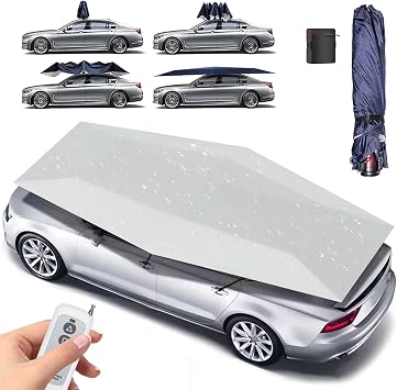 Fully Automatic Car Tent, Folded Remote Control Movable Carport, Portable Auto Protection Umbrella, Insulation Sunscreen Awning, 4.8 M Sun Shade Cover,Silver