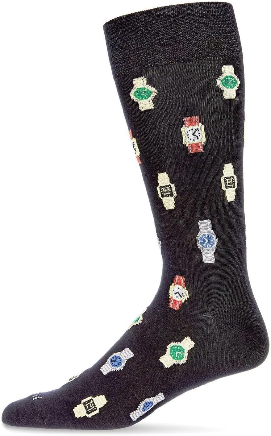 MeMoi Men's Time to Get a Watch Rayan Blend Novelty Crew Sock