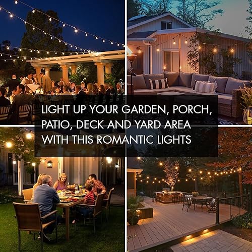 Miniatura 3 de Banord 3 tiras de luces para exteriores de 51 pies, impermeables, con 18 bombillas LED inastillables, cadena de luces colgantes para exteriores,