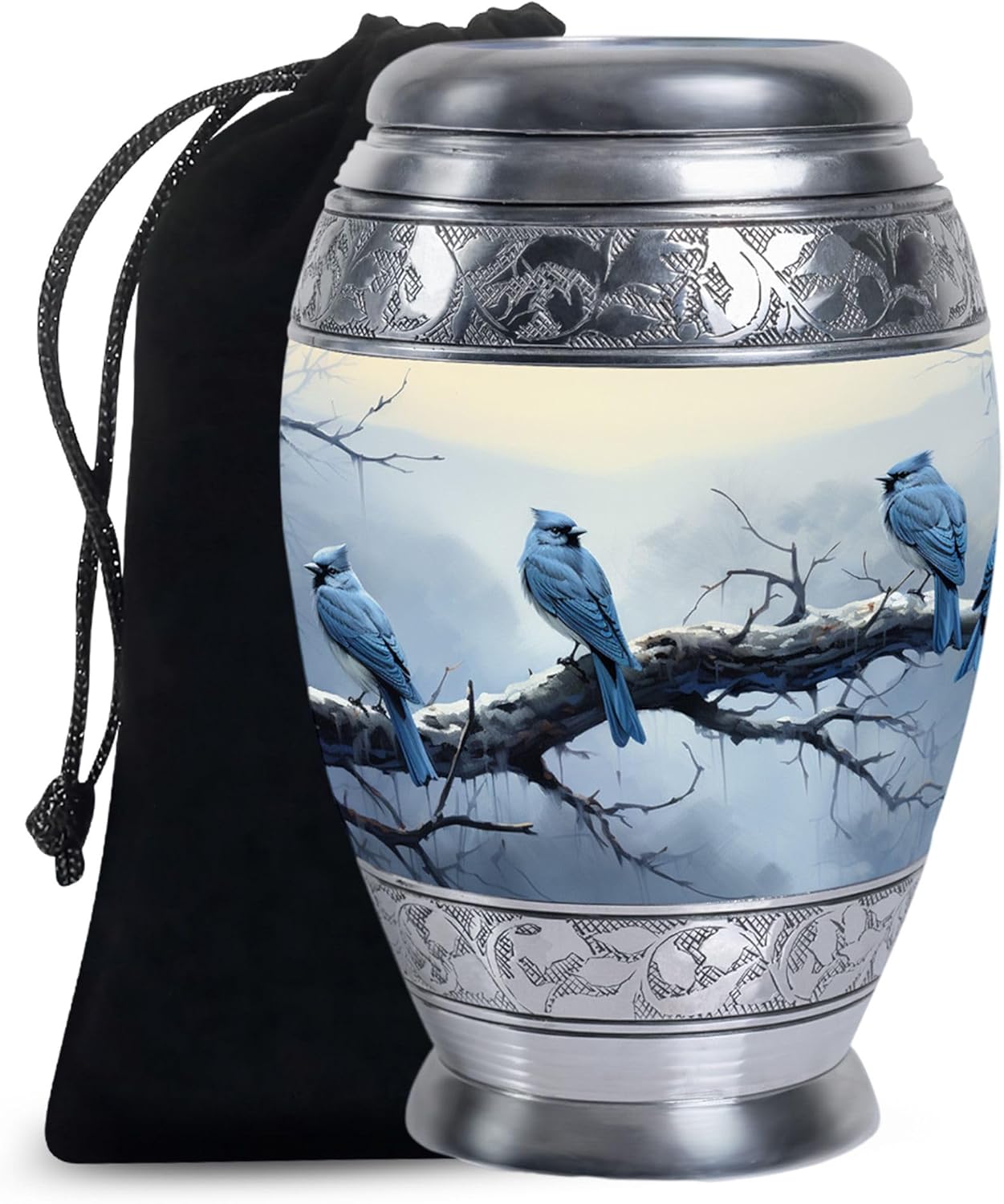 Winter Perch of Blue Jays Human Cremation Urns - Cremation Urns for Human Ashes Adult Male - Urns for Human Ashes Adult Male Dad - Burial Urns for Adult Human Ashes (10inch), Natural