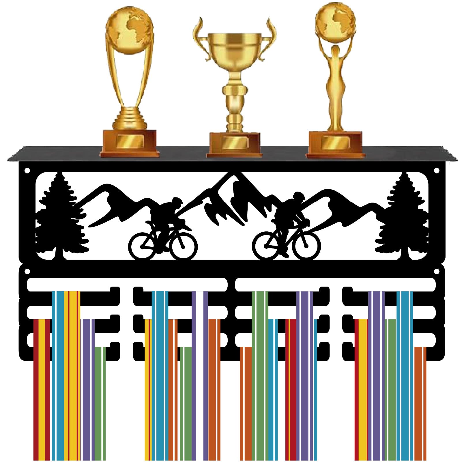 Porte médailles sport vélo montagne étagère trophées en métal noir
