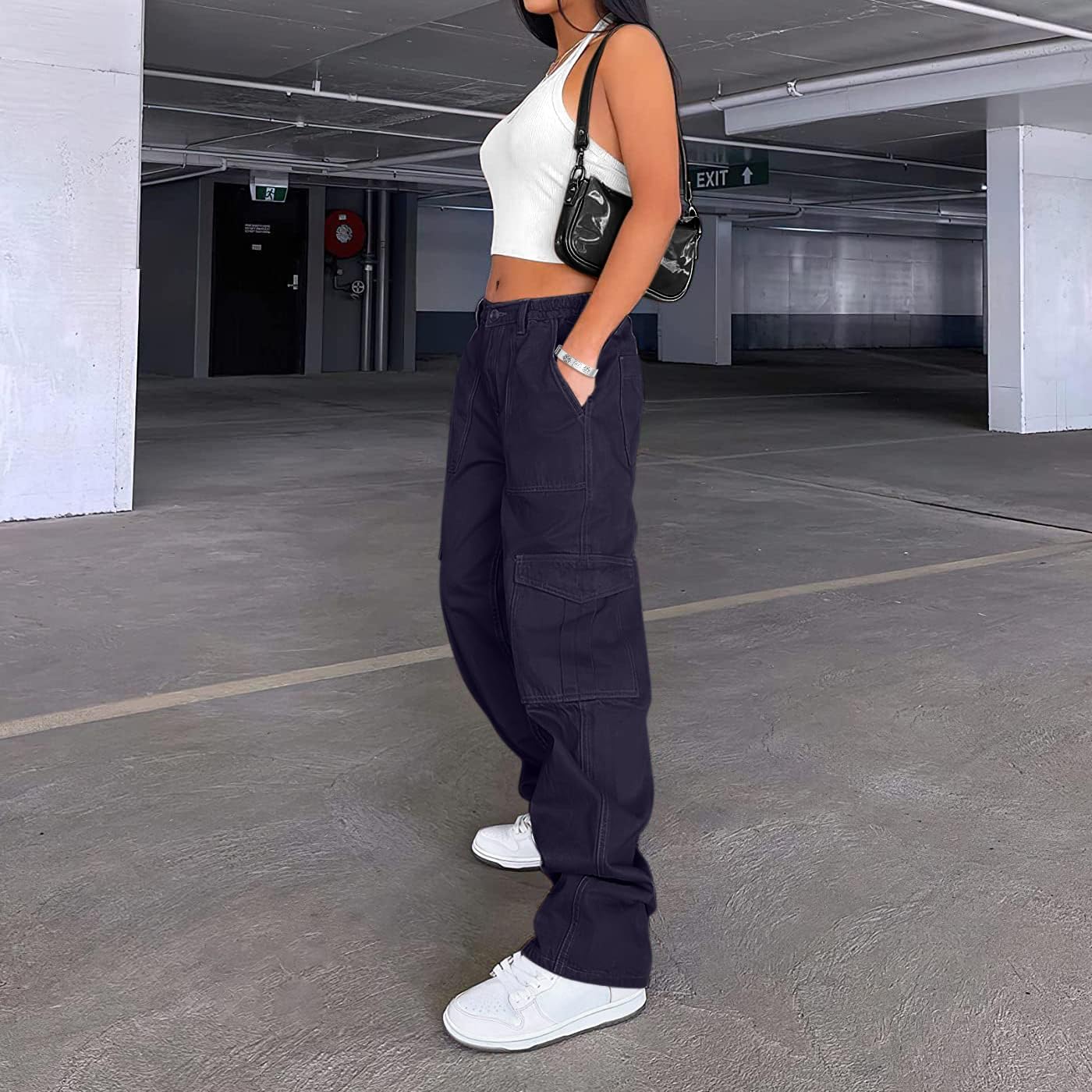 Lepunuo Cargo Pants for Women High Waisted Casual Pants Baggy Stretchy Wide Leg Y2K Streetwear with 6 Pockets - Image 3