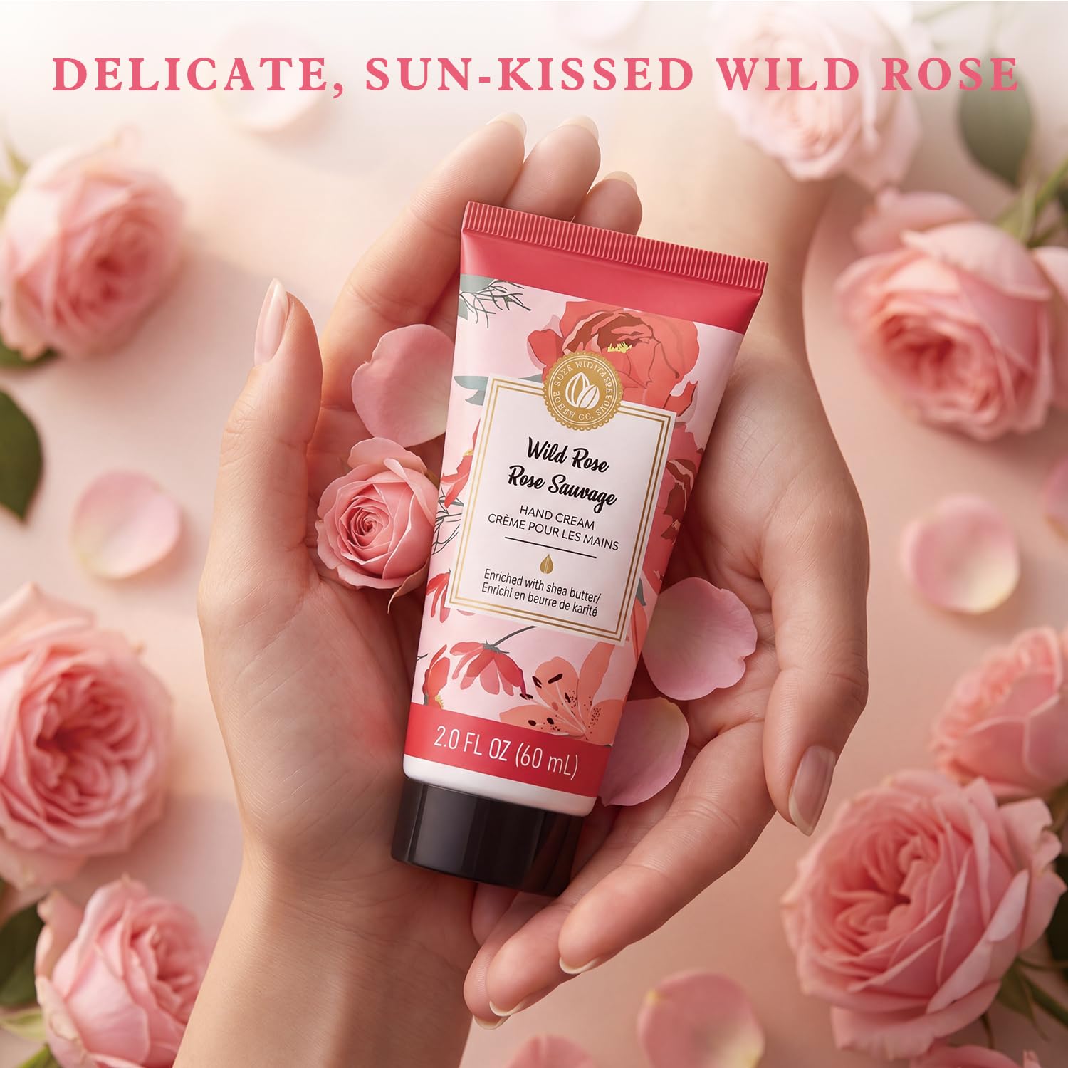 BODY & EARTH # LOVE Hand Cream Gifts Set for Women, 4PCS Wild Rose Bath and Body Gift Set with Hand Cream, Body Lotion, Body Scrub, Soap, Self Care Kit Spa Gifts for Women Christmas Gift for Her