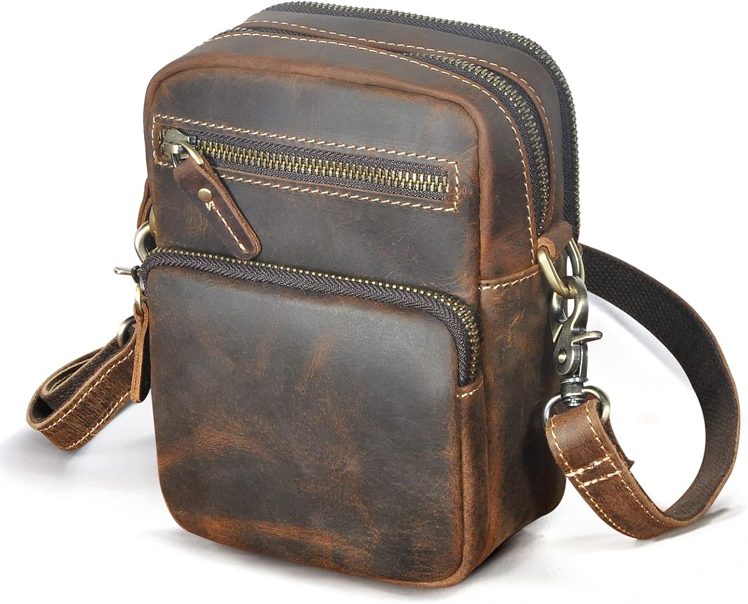 Le'aokuu Mens Genuine Leather Small Messenger Shoulder Satchel Phone Pouch Belt Waist Bag Pack