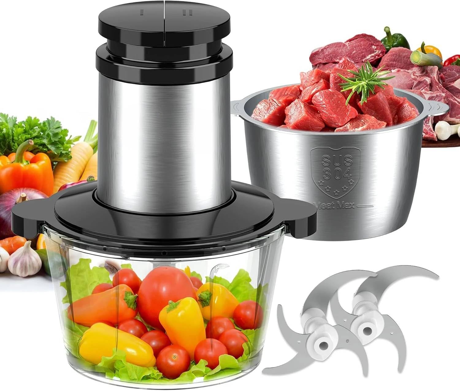 Powerful 500W Electric Food Processor & Meat Grinder With Two 8-Cup Stainless Steel Bowls For Efficient Kitchen Prep-image-48
