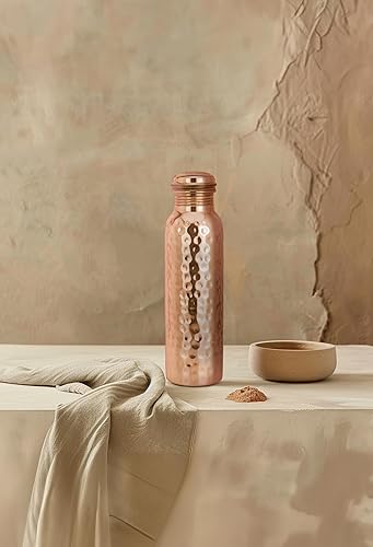 Miniatura 9 de Shakti Warrior Hammered Tamba Copper Bottle - Botella de agua de cobre puro, sello de silicona de grado alimenticio, a prueba de fugas (30 onzas)